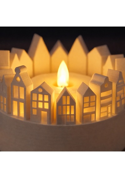 Şehir Silüetli Tealight Mumluk Işık Efektli Dekoratif Mum Tutucu Diğer