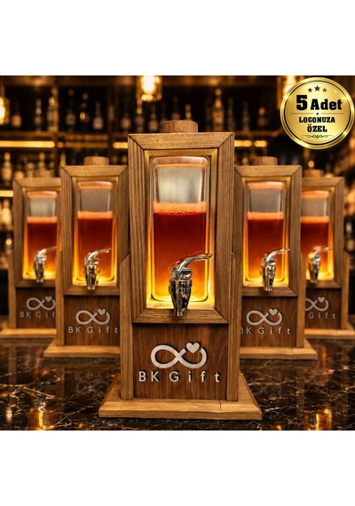 Logonuza Özel 5 Adet Led Işıklı Premium Ahşap İçecek Dispenseri 70 Cl Kurumsal Set Bitmeyencom38095 Bk Kurumsal