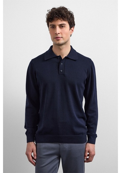 Back And Bond Lacivert Relaxed Fit Polo Yaka Triko Kazak