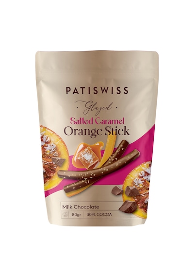 Tuzlu Karamel Parçacıklı Sütlü Çikolata Kaplı Portakal Çubuğu, 80g