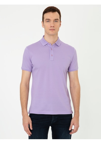 Lila Polo Yaka Slim Fit Basic Merserize T-shirt Pembe