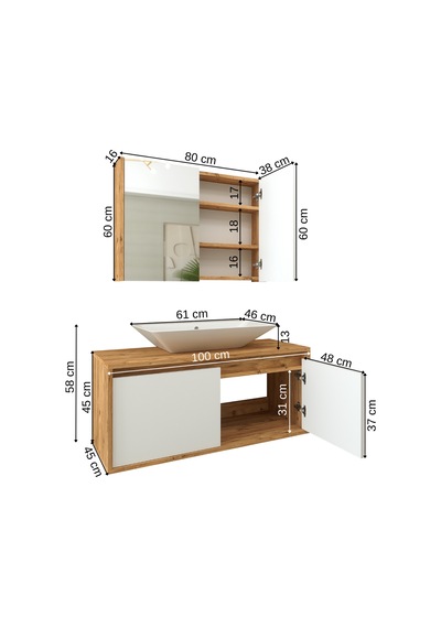 Banos Roomart Ayaksız 2 Kapaklı Lavabolu Ahşap-Mat Beyaz Mdf 1... Beyaz