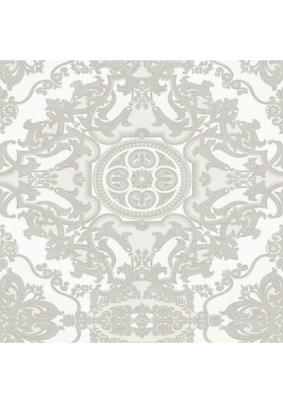 Royal Weave Design Wallpaper - Damask Desenli Rococo 1301-1/15, Beyaz 1.06x15.6 M - 16.5 M² Beyaz