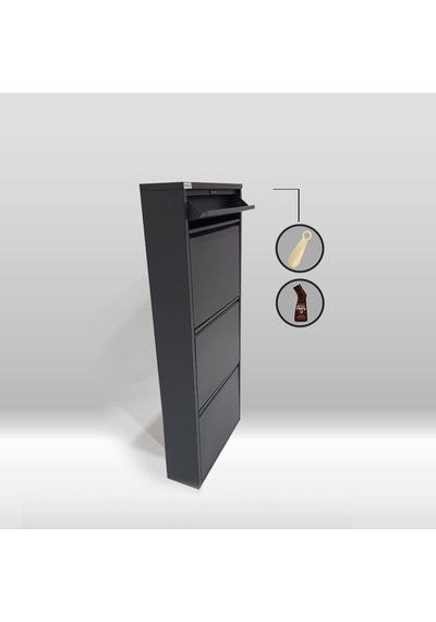 3 + 1 Kapaklı Antrasit Metal Ayakkabılık Siyah