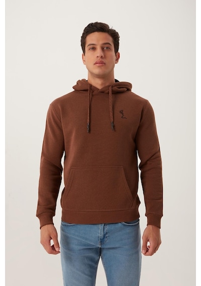 Polostate Erkek İskelet Nakışlı 3 İplik Sweatshirt Kahverengi