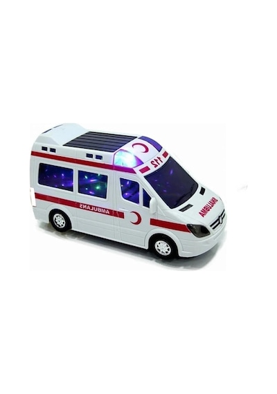 3d Işıklı Müzikli Kendi Kendine Gezen 112 Yazılı Oyuncak Ambulans 17 Cm. Kırmızı