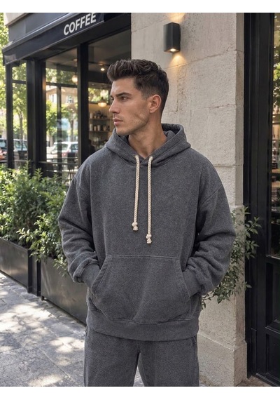 Stormwear Unisex Oversize Polar Sweatshirt Halat Kordonlu Kapüşonlu Cepli Sweat Gri