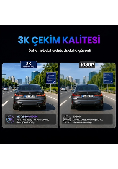 Kawa D6 3K 1620P 145° Geniş Açı Lens DSI-2 Gece Görüşlü G-Sensörlü WDR WiFi Araç Kamerası