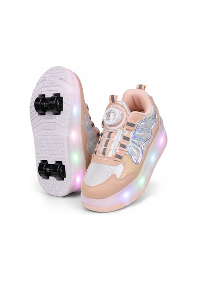 Tuğba Ortopedi 002 Çocuk Işıklı Tekerlekli Sneaker Pudra