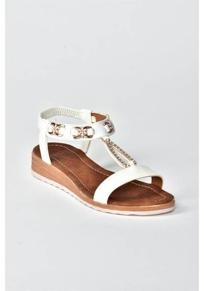 Fox Shoes Beyaz Taş Detaylı Günlük Kadın Sandalet M258312209