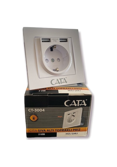 Cata Ct-3004 Çift Usb'li Topraklı Priz Hızlı Şarj+Çocuk Koruma