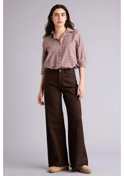 Defacto %100 Pamuk Wıde Leg Normal Bel Gabardin Pantolon E4381AX25SP Kahve