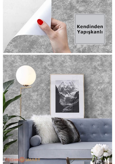 TechnoSmart 60x200cm Gri Desenli Kendinden Yapışkanlı Duvar Kağıdı Mutfak Dolap Kaplama Dekorasyon