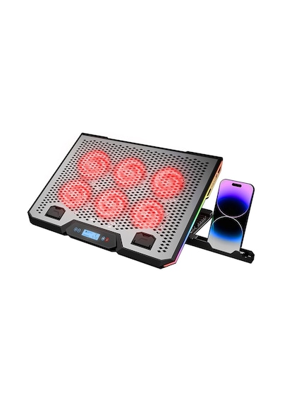 Tcx Notebook - Laptop Soğutucu Rgb Işıklı 15.6 Inc 6 Fanlı - Lcd Dijital Ekran 2 Usb Soket