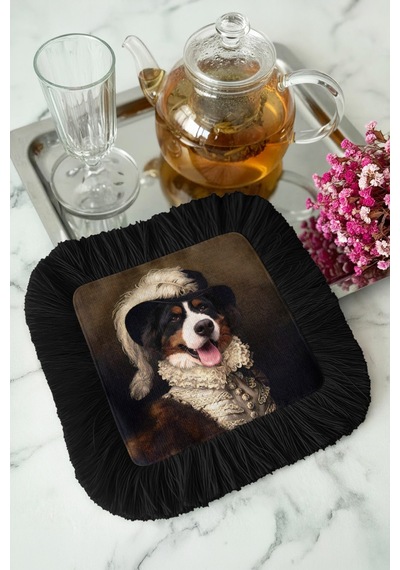 Asil Portre Köpek Saçaklı Servis Kokteyl Peçetesi - Saray Temalı Barok Siyah Bardak Altlığı Mendil Doygun Adaçayı Menekşe Asil Portre Köpek Saçaklı Servis Kokteyl Peçetesi - Saray Temalı Barok Siyah Bardak Altlığı Mendil Doygun Adaçayı Menekşe
