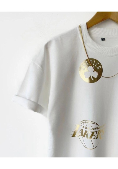 Startmore Erkek Beyaz Basketbol Tasarım Baskılı Oversize Bisiklet Yaka T-shirt Beyaz