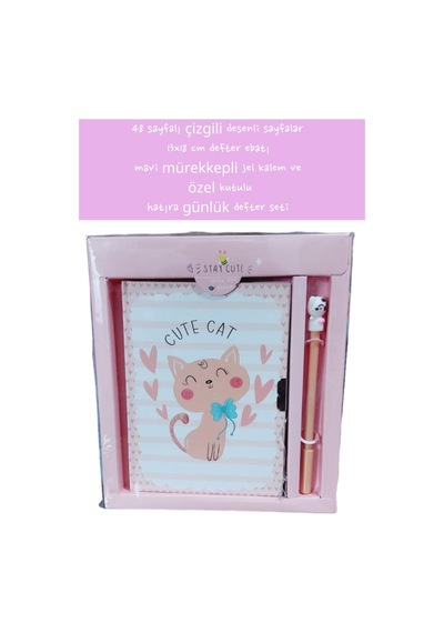 48 Sayfalı Çizgili Desenli Sayfalar 13x18 Cm Defter Ebatı Mavi Mürekkepli Jel Kalem Özel Kutulu 5