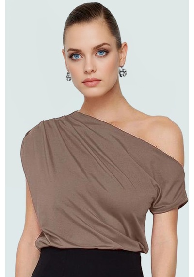Frm Regular Kalıp Polyester Bluz Yazlık Şıklık Seçkin Malzeme Vizon