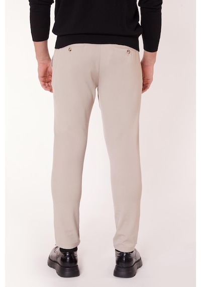 Braccas Erkek Yandan Cepli Bel Bağcıklı Fermuarlı Slim Fit Chino Bej Pantolon Bej