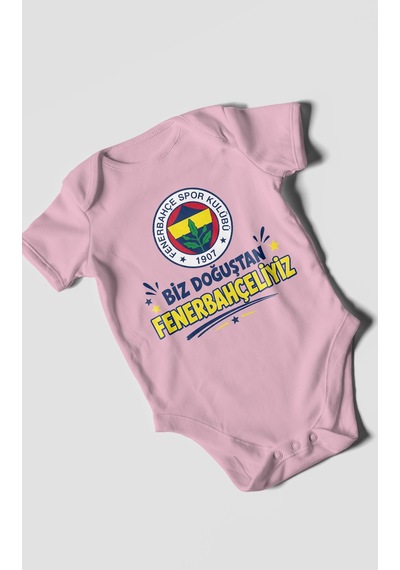 Morivokids Biz Doğuştan Fenerbahçeliyiz Kısa Kollu Bebek Body %100 Pamuk Koyu Pembe
