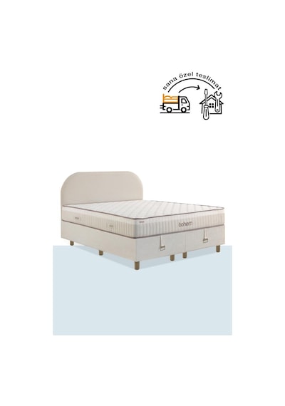Niron Bohem Pocket Düz 150x200 Cm Çift Kişilik Yatak Baza Başlık Seti - Pocket Orta Sert 150 x 200