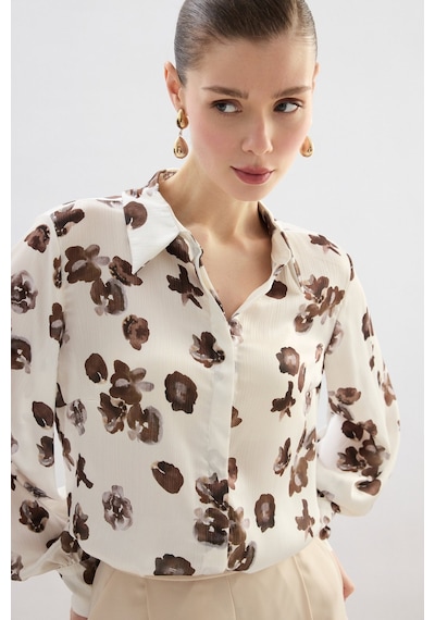 Sateen Desenli Salaş Gömlek - Kahve-136804 kahve