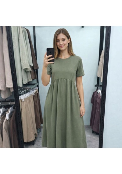 Esra Butik78 Rahat Kalıp Penye Elbise Kısa Kollu 130 Cm Uzun Günlük Basic Kadın Elbise Yeşil Esra Butik78 Rahat Kalıp Penye Elbise Kısa Kollu 130 Cm Uzun Günlük Basic Kadın Elbise Yeşil