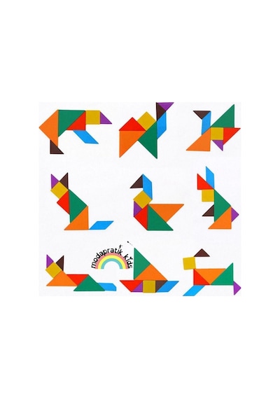 Ahşap Kare Tangram Zeka Oyunu Renkli 7 Parça 11x11cm