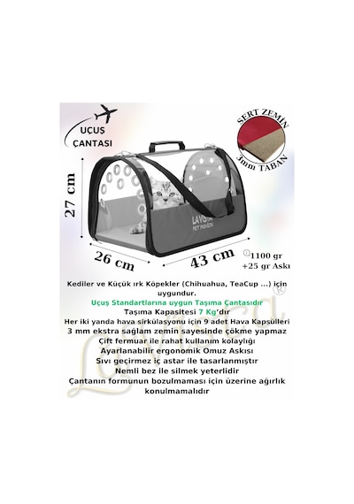 La Vista Lüx Flybag Kedi Köpek Uçuş Çantası 43 x 26 x 27 CM