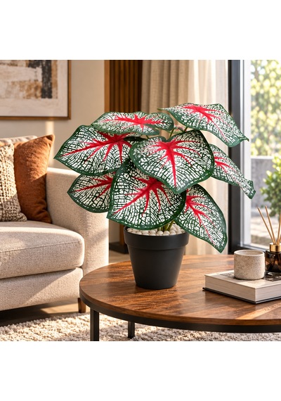 Yapay Islak Doku Difenbahya 50cm Sarı Yeşil Saksılı Çok Renkli