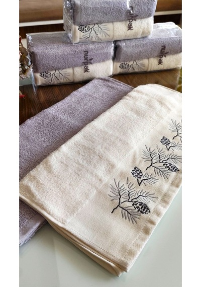 Nurpak Çeyizlik 2.li Set Lüks 50x90cm. %100 Pamuk El,yüz Havlusu Özel Hediyelik Ambalajda Lila