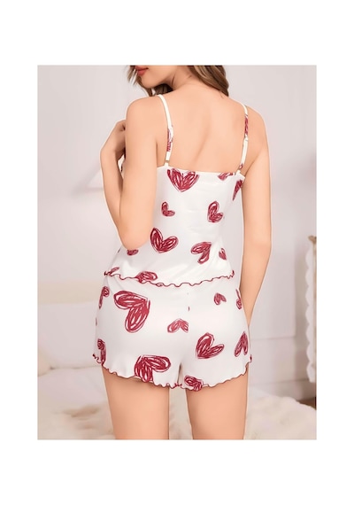 Mr Owl Kadın Beyaz Kalp Desenli Şortlu Pijama Takımı