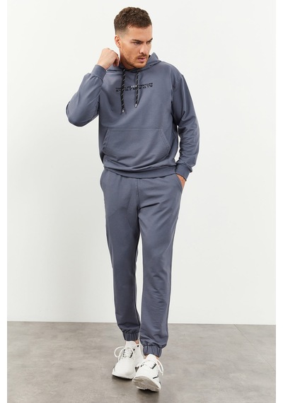 Tommy Life Petrol Kapüşonlu Kanguru Cep Lastik Paça Erkek Oversize Eşofman Takımı - 85117 Petrol