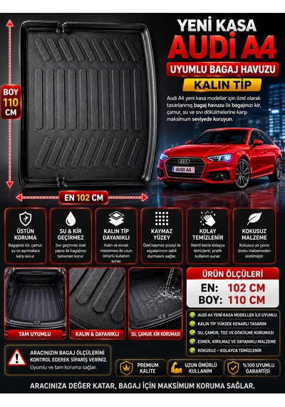 Audi A4 Uyumlu Kalın Tip Bagaj Havuzu En 102 Cm Boy 110 Cm