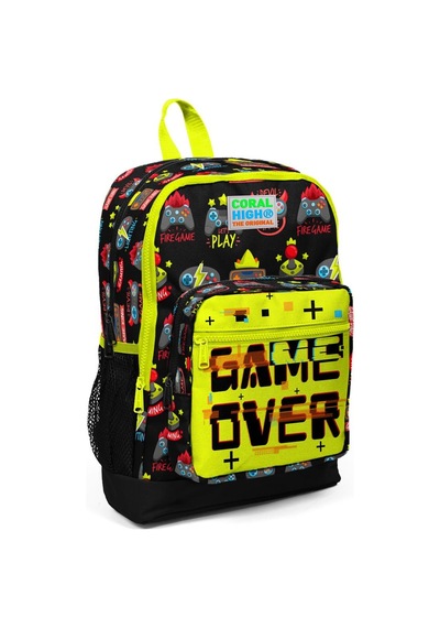 Coral High Kids Siyah Neon Sarı Game Over Desenli Usb'li 2'li Okul Çanta Seti Set0223828