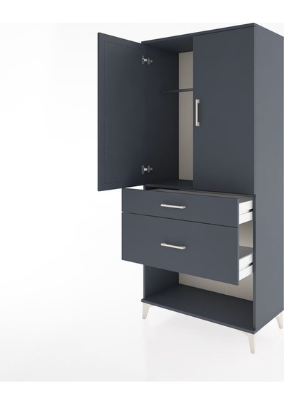 Hyperion Dolap Tek Raflı 2 Çekmeceli Tek Askılı 88x44x195 Antrasit-antrasit Antrasit