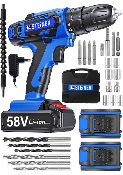 Steiner V-tech 58 V 5 Ah Darbeli Şarjlı Çift Akülü Vidalama Matkap Mavi
