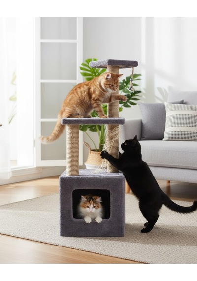 Reyo Pet Stepli Yuvalı Kare Serisi Kedi Tırmalaması Gri 115 CM