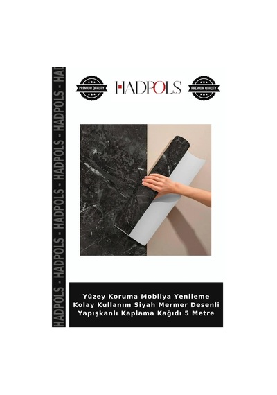 Yüzey Koruma Mobilya Yenileme Kolay Kullanım Siyah Mermer Desenli Yapışkanlı Kaplama Kağıdı 5 Metre