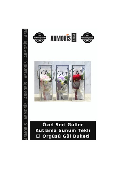 Özel Seri Güller Kutlama Sunum Tekli El Örgüsü Gül Buketi Çok Renkli
