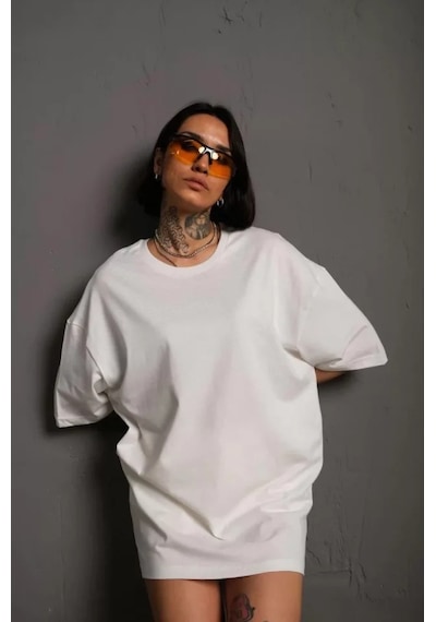 Ge Ticaret 24/1 Düz A Kalite Oversize T-shirt - Beyaz Beyaz