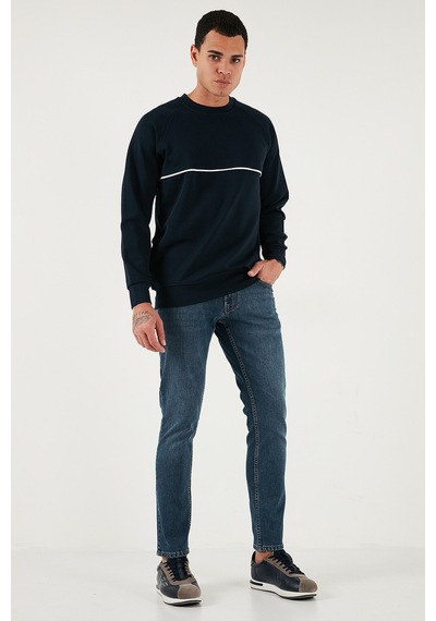 Buratti Pamuklu Şerit Detaylı Relaxed Fit Bisiklet Yaka Erkek Sweat 5901227 Lacivert