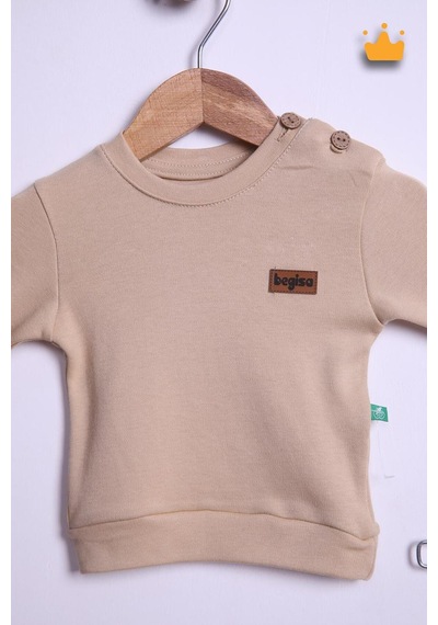 Babyhola Kız Erkek Bebek Çocuk Takım Pamuk Düğmeli Alt Üst Takım 23631 Bej