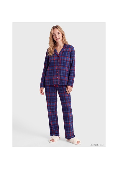 Lcw Young Lacivert Gömlek Yaka Ekose Kadın Pijama Takımı
