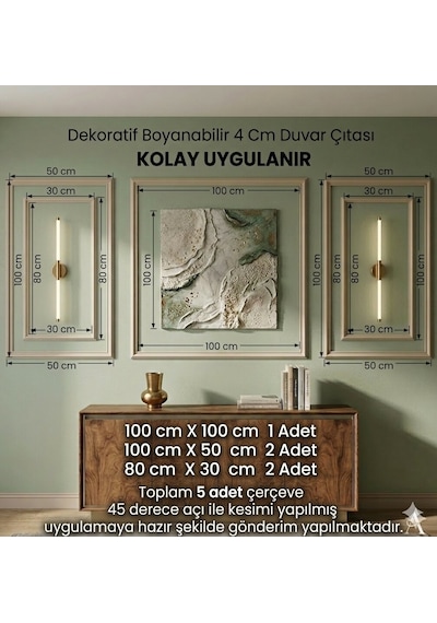Dekoras Dekoratif Boyanabilir Strafor Hazır Kesimli Duvar Çıtası Paketi 4 Cm İç İçe