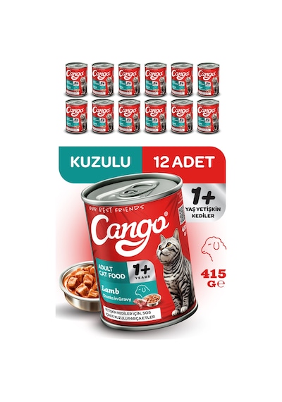 Cango Yetişkin Yaş Kedi Maması Kuzu Etli 415gr 12li