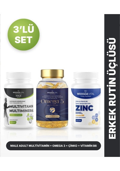 Hotay Nutrition Wooggs Vital Male Adult Multivitamin 120 Kapsül + Omega 3 90 Kapsül + Çinko Pikolinat Bisglisinat B6
