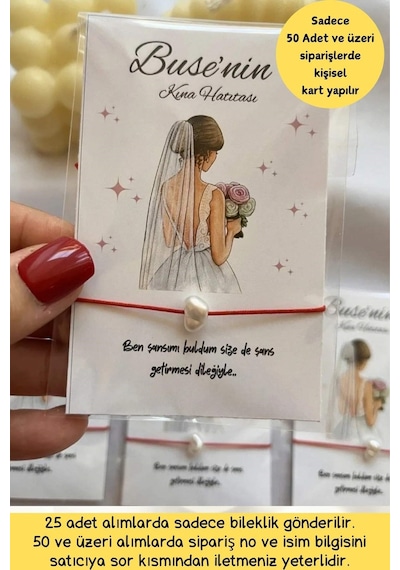 25 Adet Beyaz Gelinlik Model - Kişiye Özel Şans Bilekliği - Kına