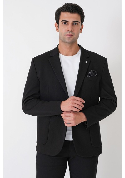 Slim Fit Torba Cep Esnek Tencel Kumaş Siyah Ceket C 751