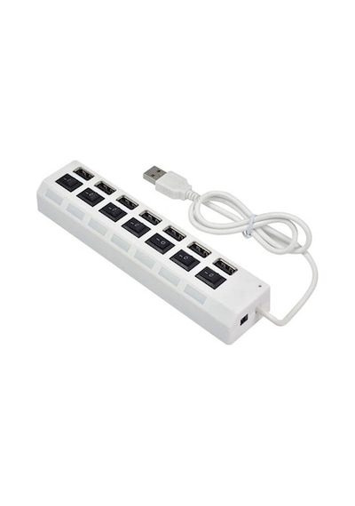 7 Port Usb Hub Çoklayıcı Anahtarlı Switch Işıklı Beyaz Adaptörlü (533634728)